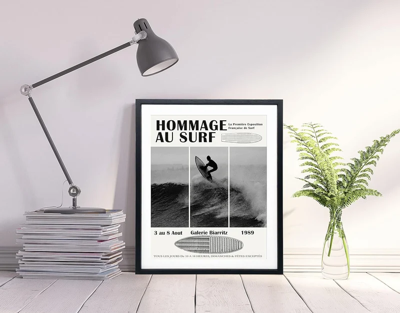 Surfen Poster - Surfbrett Schwarz Weiss Wanddekoration Strandthema Dekoration Raumdekoration Ästheti