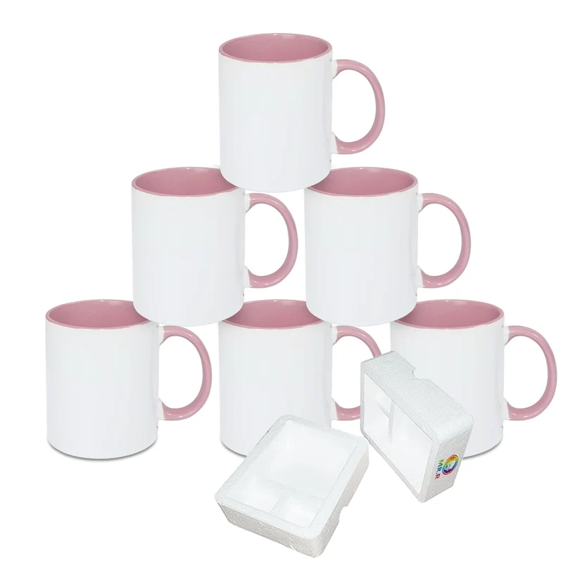 MR.R 11 Unzen Sublimation blanko Kaffeetassen, Tasse blanko weisse Tasse Tasse mit rosa Farbe Becher