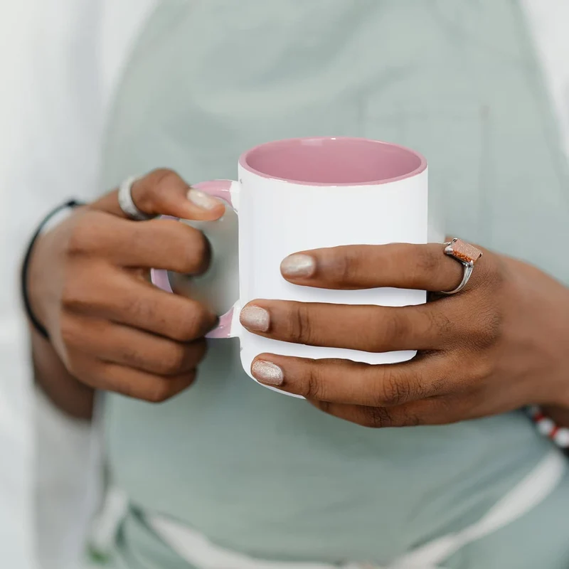 MR.R 11 Unzen Sublimation blanko Kaffeetassen, Tasse blanko weisse Tasse Tasse mit rosa Farbe Becher