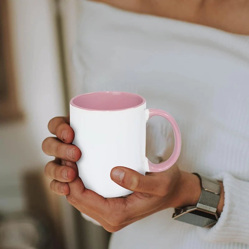 MR.R 11 Unzen Sublimation blanko Kaffeetassen, Tasse blanko weisse Tasse Tasse mit rosa Farbe Becher