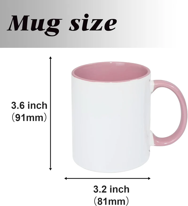 MR.R 11 Unzen Sublimation blanko Kaffeetassen, Tasse blanko weisse Tasse Tasse mit rosa Farbe Becher