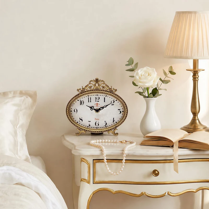 NIKKY HOME Vintage-Tischuhr, französischer Türkis-Farbe, Rokoko-Stil, Schreibtischuhr, batteriebetri