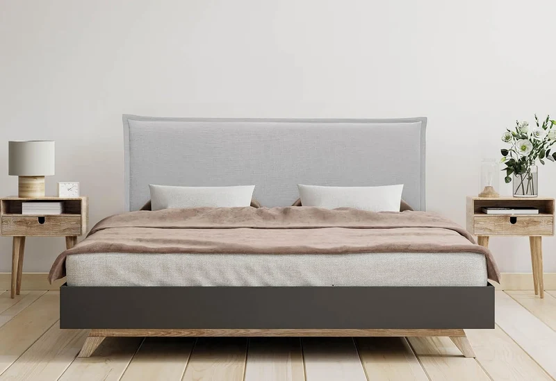DHOME Kopfteil aus natürlichem Leinen einfarbig mit Paspelierung für Bett Schlafzimmer modernes Top