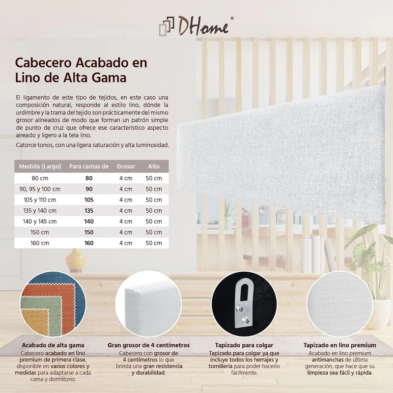 DHOME Plain Natural Linen Headboard gepolstertes Bett Kopfteil Modernes Schlafzimmer TOP Trending (W