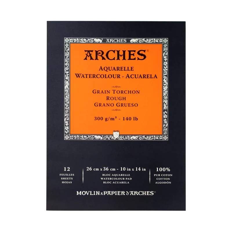 Arches 1795103 Aquarellpapier im Block (26 x 36 cm, Kopfgeleimt, 300g/m² Feinkorn) 12 Blatt naturwei