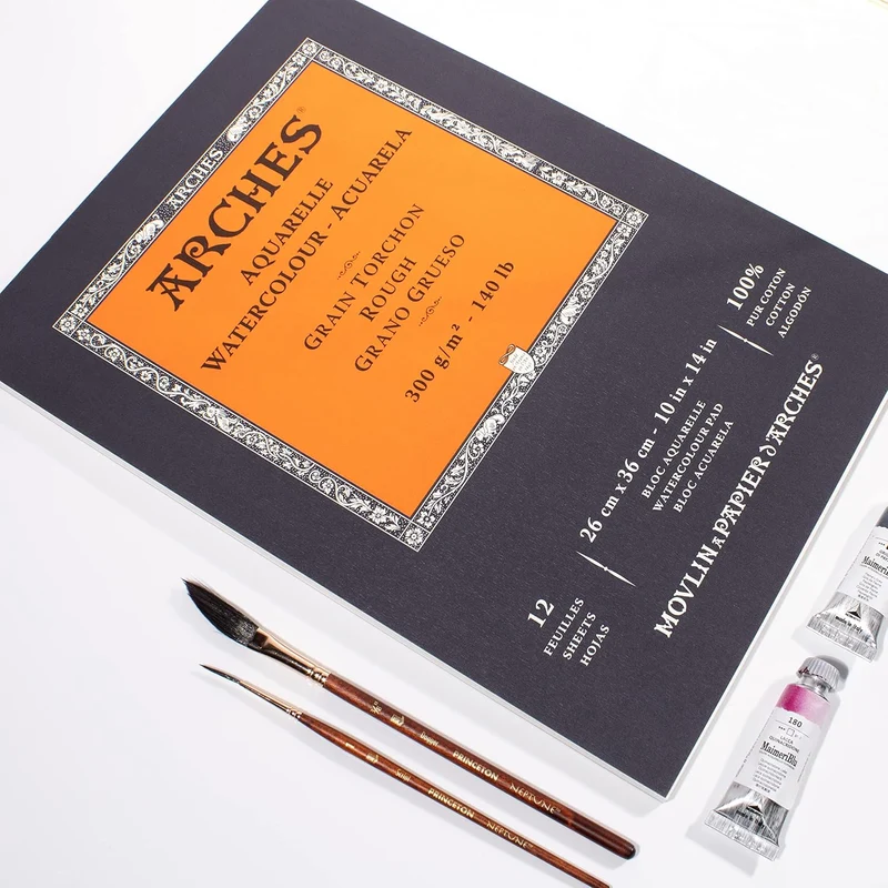 Arches 1795103 Aquarellpapier im Block (26 x 36 cm, Kopfgeleimt, 300g/m² Feinkorn) 12 Blatt naturwei