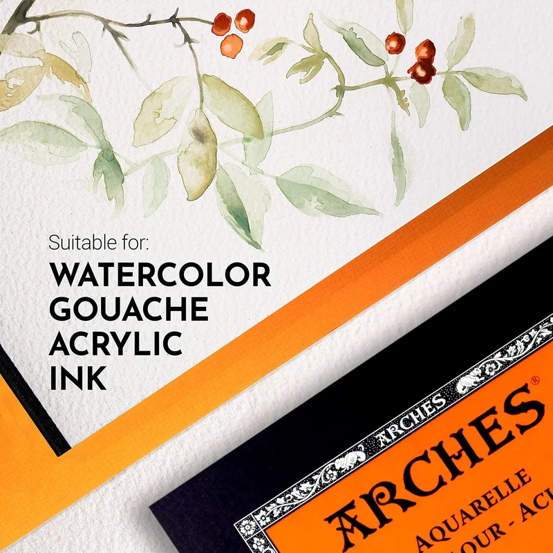 Arches 1795103 Aquarellpapier im Block (26 x 36 cm, Kopfgeleimt, 300g/m² Feinkorn) 12 Blatt naturwei