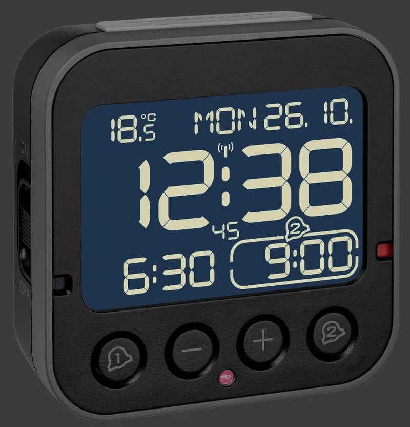 TFA Dostmann 60.2552.01 Bingo 2.0 digitaler Funk-Wecker mit Temperaturanzeige und Negativ-Display (S
