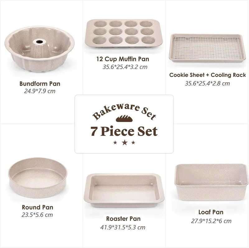 RIOVARM Granit Antihaft Backformen Set 7 PCS-Backformen-Sets Backbleche für Backofen Backen Set Back
