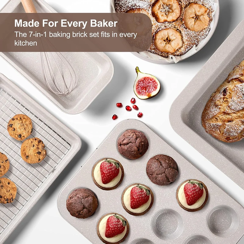 RIOVARM Granit Antihaft Backformen Set 7 PCS-Backformen-Sets Backbleche für Backofen Backen Set Back