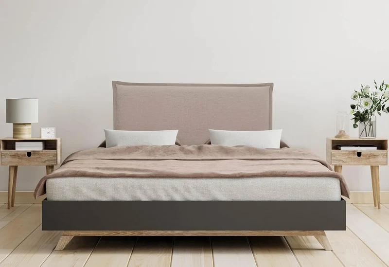 DHOME Kopfteil aus natürlichem Leinen einfarbig mit Paspelierung für Bett Schlafzimmer modernes Top