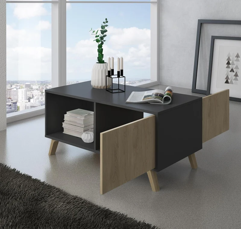 Skraut Home – Couchtisch – 45 x 92 x 50 cm – niedriger Tisch ideal für Wohn- oder Esszimmer – Windmo