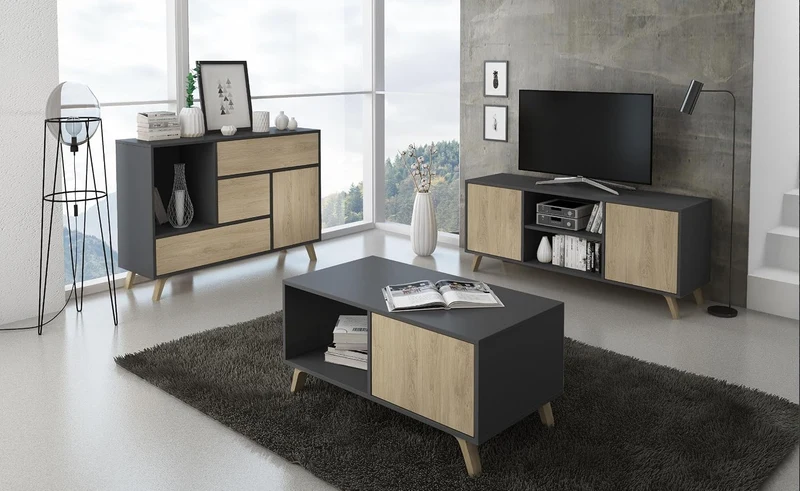 Skraut Home – Couchtisch – 45 x 92 x 50 cm – niedriger Tisch ideal für Wohn- oder Esszimmer – Windmo