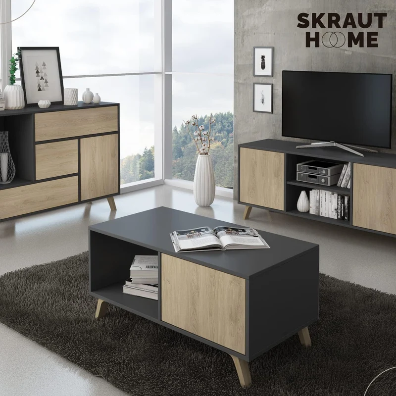 Skraut Home – Couchtisch – 45 x 92 x 50 cm – niedriger Tisch ideal für Wohn- oder Esszimmer – Windmo