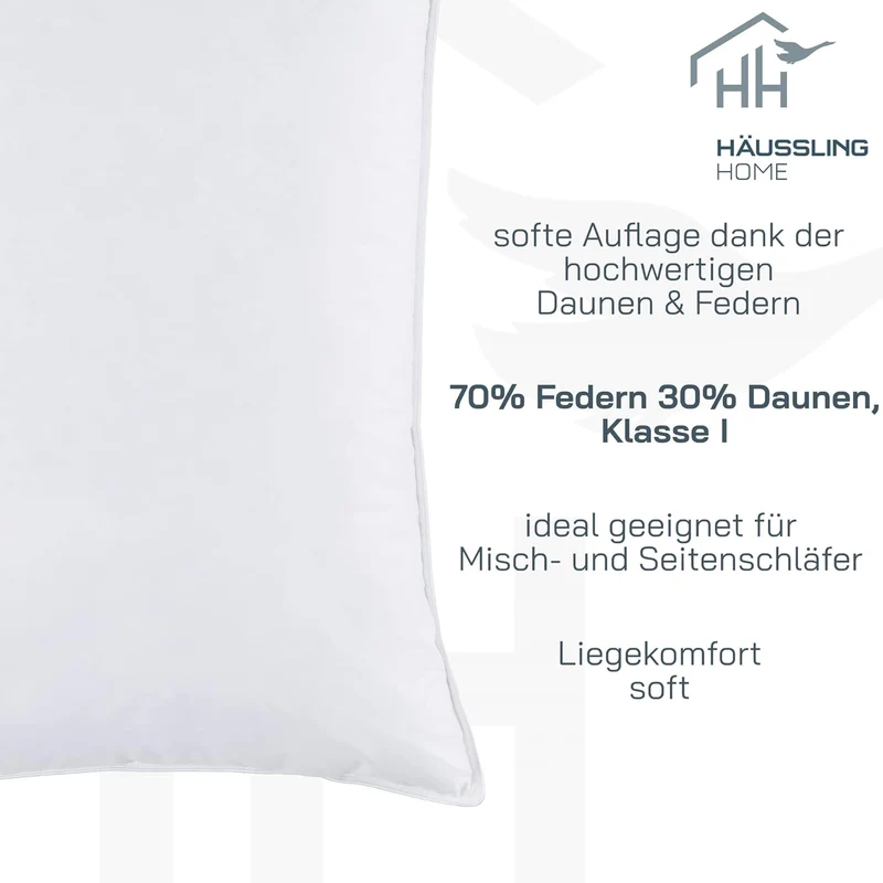 Häussling Home Kopfkissen 70x90 cm | Federn- und Daunenkissen, Kissen, Made in Germany, 30% Daunen,