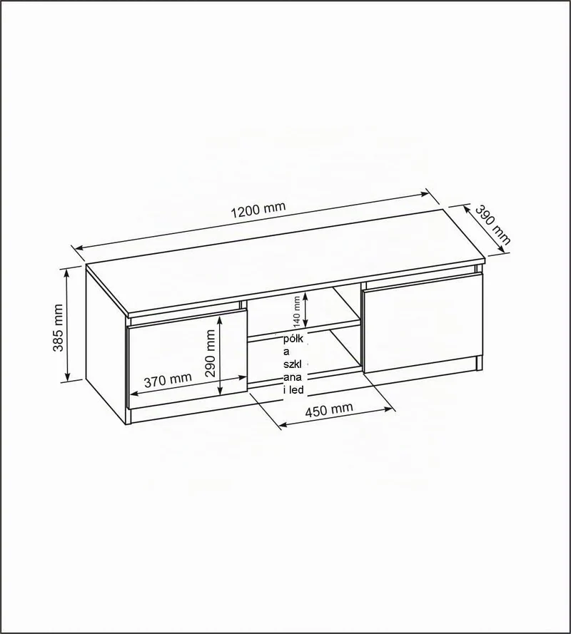 meble masztalerz TV Schrank Eiche-Sonoma Matt mit 2 Ablagen und 2 Türen, 120 cm, Lowboard, Stehender