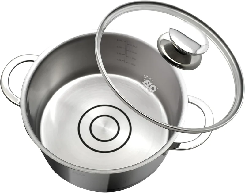 ELO 72547 Fleischtopf 16 cm mit Glasdeckel Serie Galant, Induktion, Edelstahl hochglänzend, mit Lite