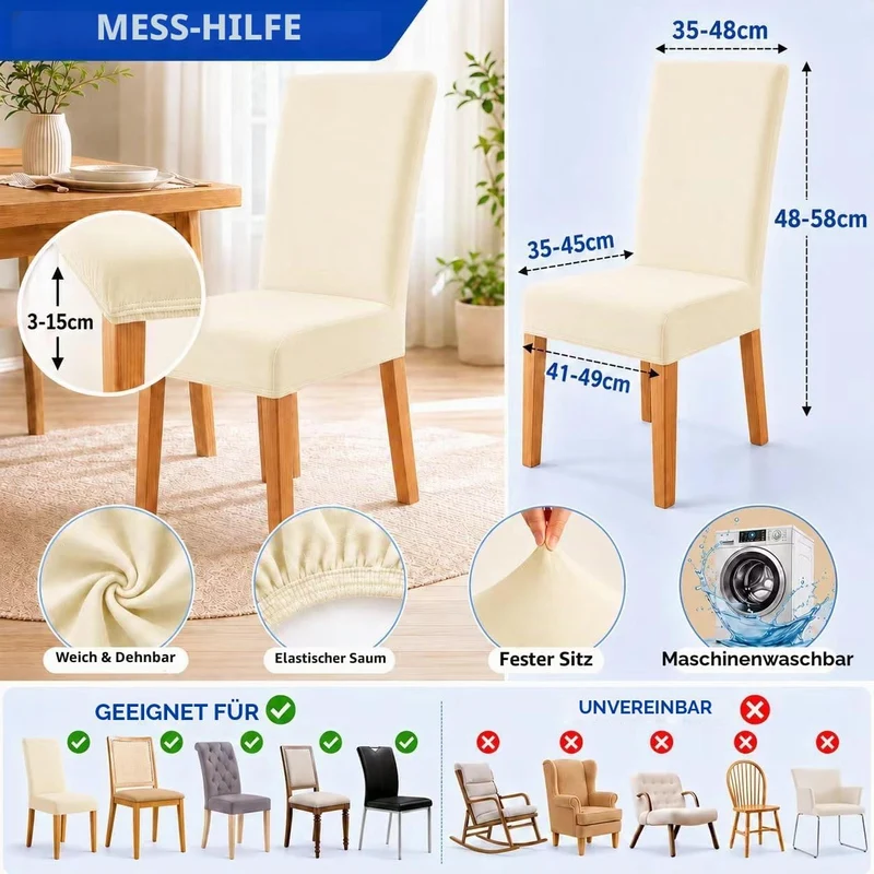 Morwealth 2er 4er 6er Set Stuhlhussen, Stuhlbezug für Esszimmer Waschbar Samt Stretch Stuhl hussen U