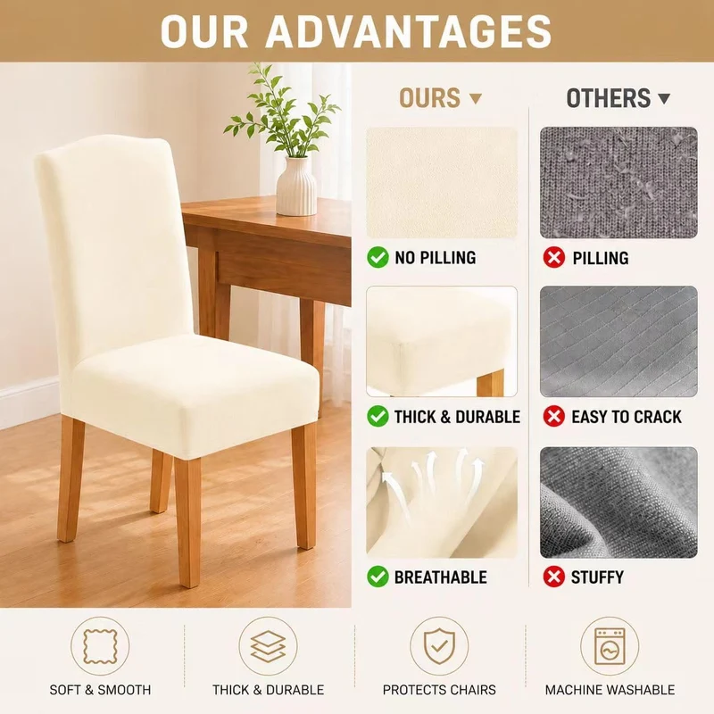 Morwealth 2er 4er 6er Set Stuhlhussen, Stuhlbezug für Esszimmer Waschbar Samt Stretch Stuhl hussen U