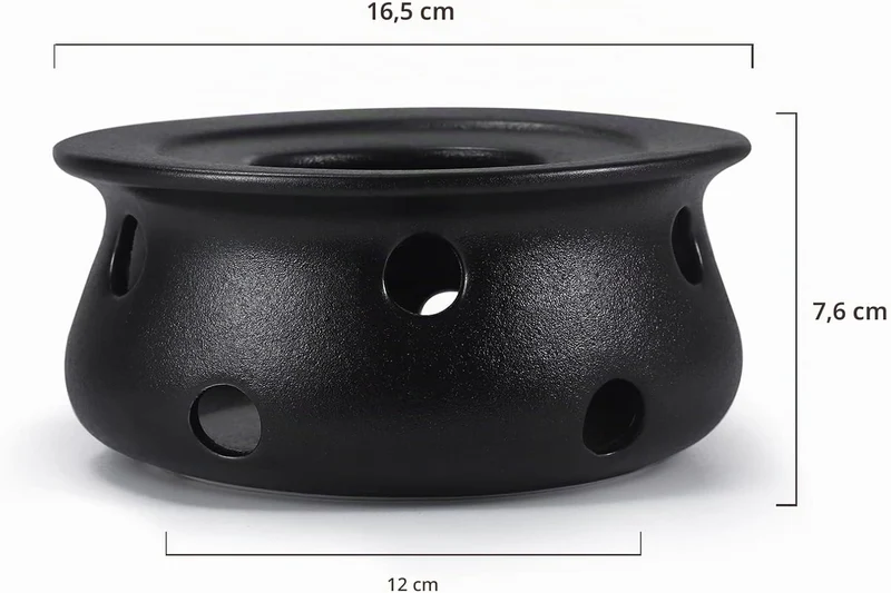 Teekanne mit Stövchen Keramik 1,6 L (Schwarz) Teekanne mit Edelstahl Sieb aus Keramik, Teekanne Live