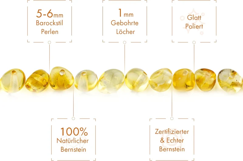 Bernstein Perlen im Barock-Stil - Poliert und Roh 100% Naturliche Baltischen Harz Stein 5–6 mm Lose