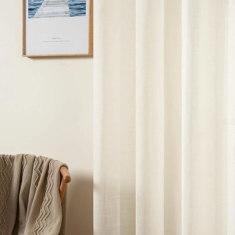 MIULEE 2er Set Voile Vorhang Sheer Leinenvorhang mit Ösen Transparente Leinen Optik Gardine Ösenscha
