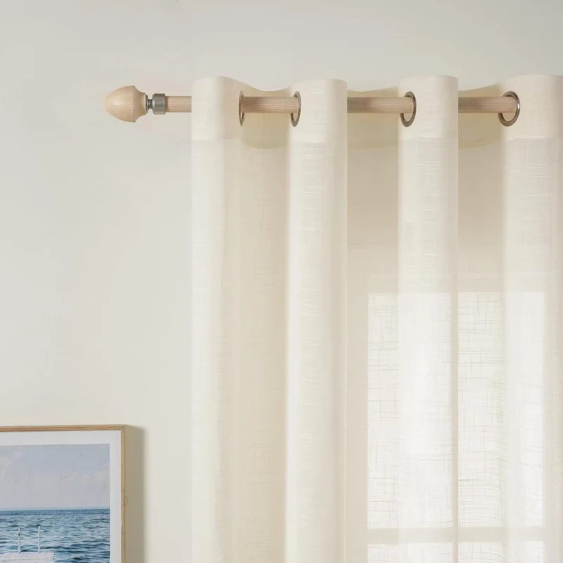 MIULEE 2er Set Voile Vorhang Sheer Leinenvorhang mit Ösen Transparente Leinen Optik Gardine Ösenscha