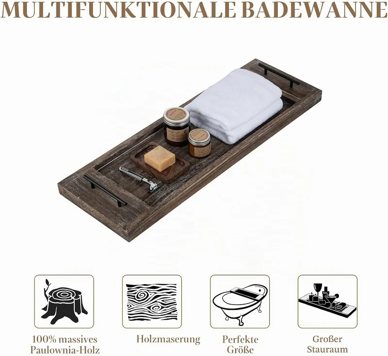 Hanobe Badewannenablage Serviertablett Holz Gross: Rustikal Badewannenbrett Rechteckig Extra Grosses
