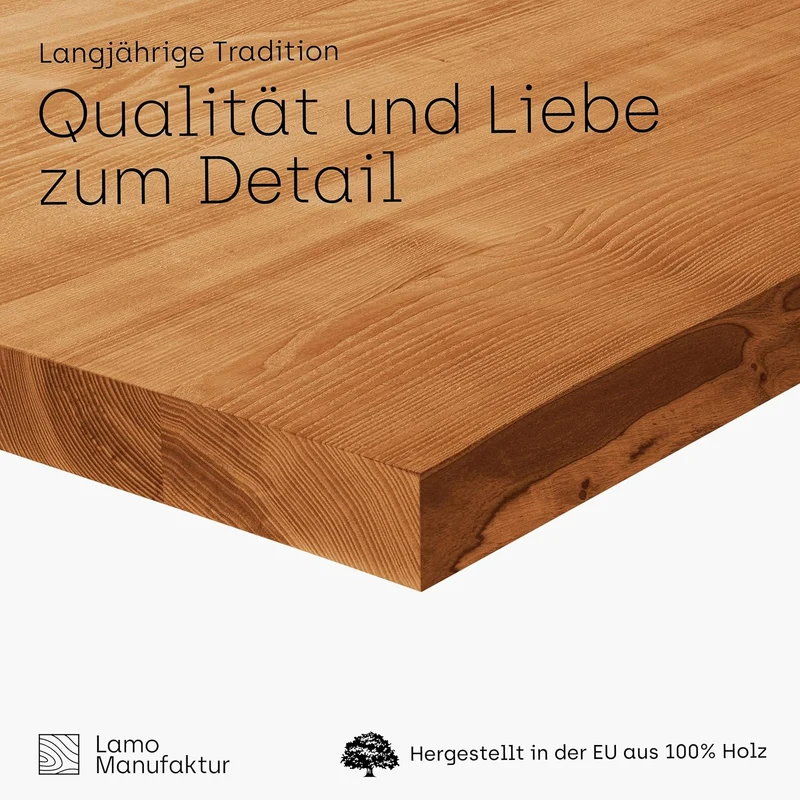 LAMO Manufaktur Holzplatte für Wohnzimmertisch Küchentisch Kücheninsel, Tischplatte Massivholz 100x6
