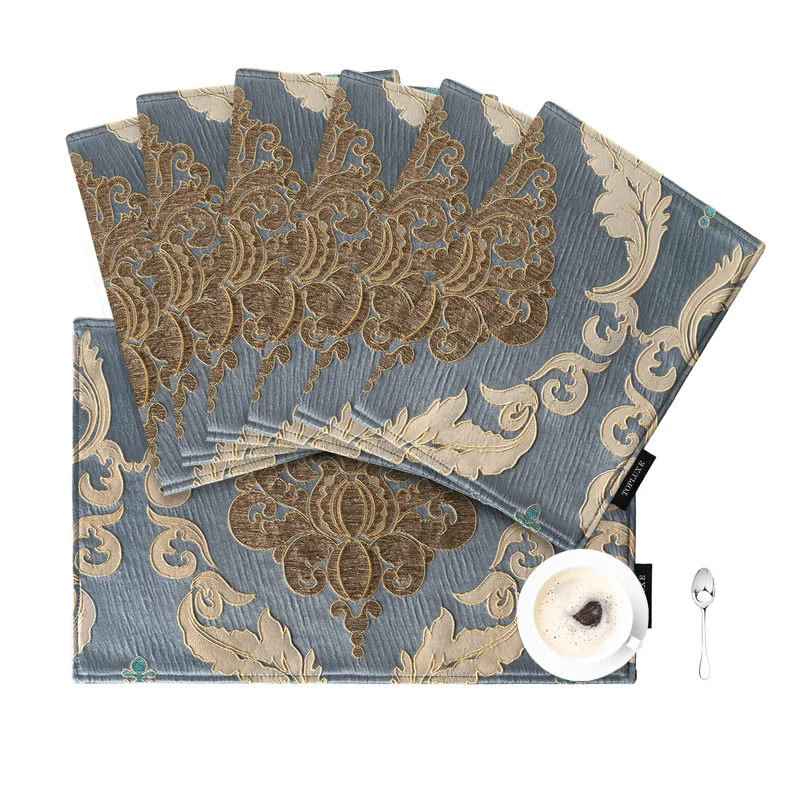 TOPLUXE Platzsets 6er Sets Jaquard Tischset Abwaschbar 30x45cm Platz-Matten für Esstisch Urlaub Part