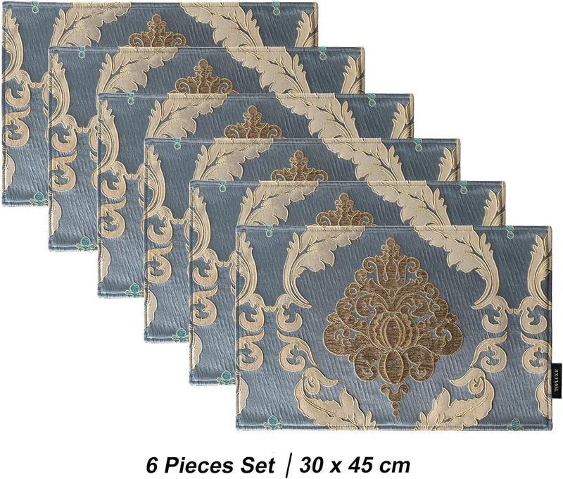 TOPLUXE Platzsets 6er Sets Jaquard Tischset Abwaschbar 30x45cm Platz-Matten für Esstisch Urlaub Part
