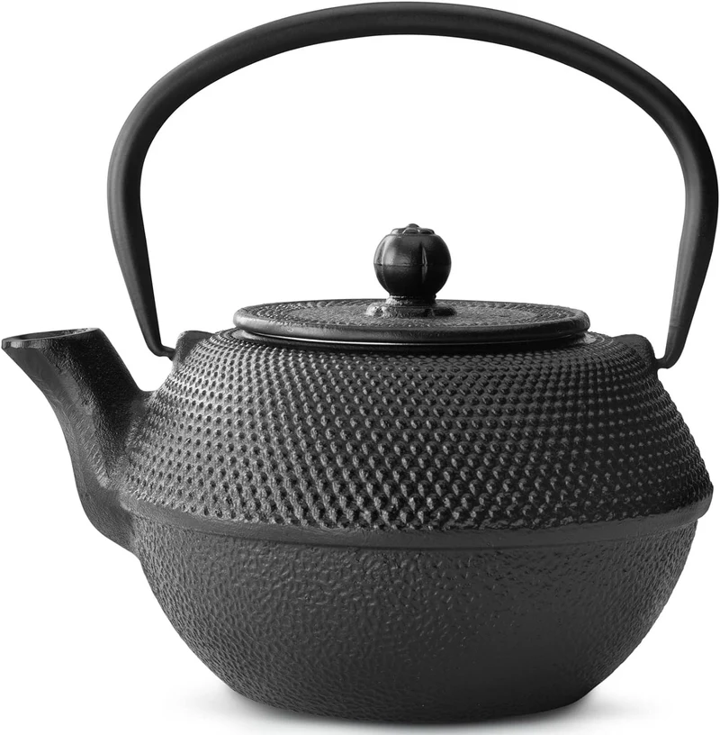 Teekanne asiatisch Gusseisen Set schwarz 1.1 Liter mit Edelstahl Tee-Filter-Sieb-Einsatz für losen T