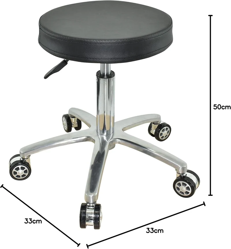 VAKON SALON - Rundhocker auf Rollen, höhenverstellbar von 50-65 cm Drehhocker, Rollhocker, Praxishoc