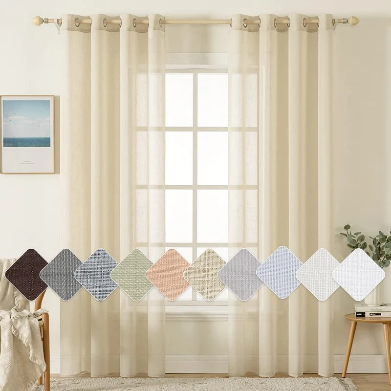 MIULEE 2er Set Voile Vorhang Sheer Leinenvorhang mit Ösen Transparente Leinen Optik Gardine Ösenscha