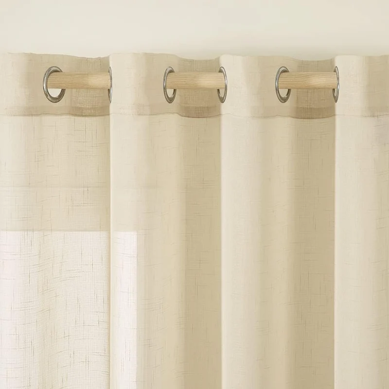 MIULEE 2er Set Voile Vorhang Sheer Leinenvorhang mit Ösen Transparente Leinen Optik Gardine Ösenscha