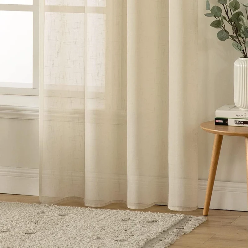 MIULEE 2er Set Voile Vorhang Sheer Leinenvorhang mit Ösen Transparente Leinen Optik Gardine Ösenscha