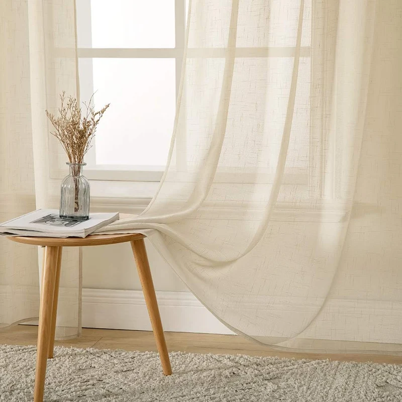 MIULEE 2er Set Voile Vorhang Sheer Leinenvorhang mit Ösen Transparente Leinen Optik Gardine Ösenscha