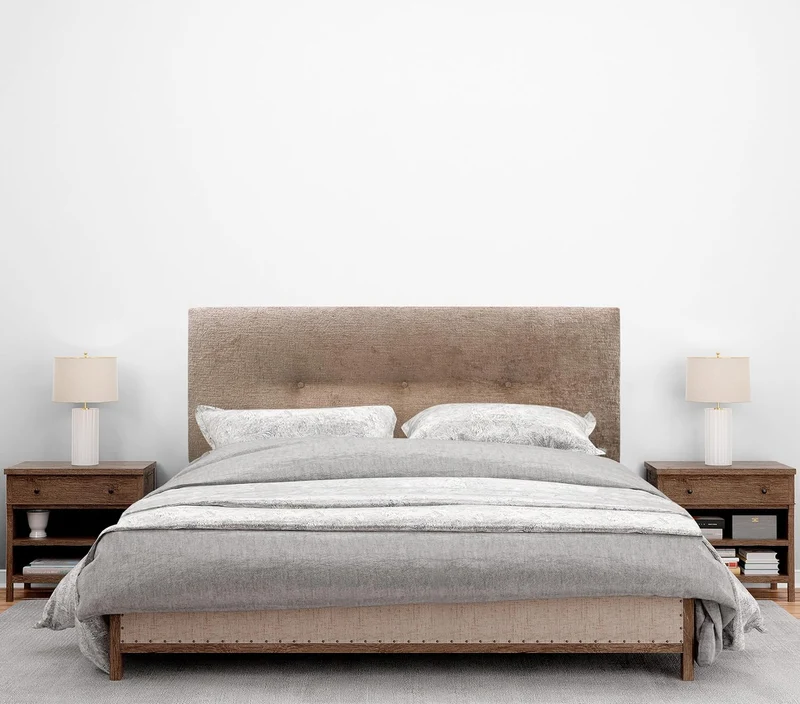 DHOME Kopfteil Natürliche Wolle Finish mit Knöpfen gepolstert Kopfteil Bett Schlafzimmer gepolstert