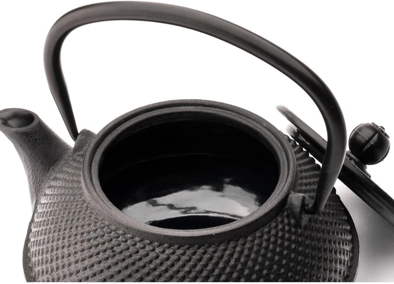 Teekanne asiatisch Gusseisen Set schwarz 0.8 Liter mit Henkel & Edelstahl Tee-Filter-Sieb-Einsatz fü