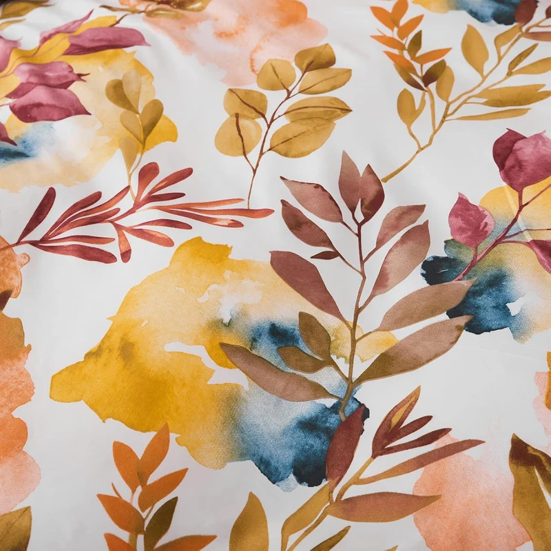 Jemiipee Blumen Bettwäsche-Set mit Frühlingsblumen und Blätter Muster, 1 x Bettbezug 220x240 cm mit