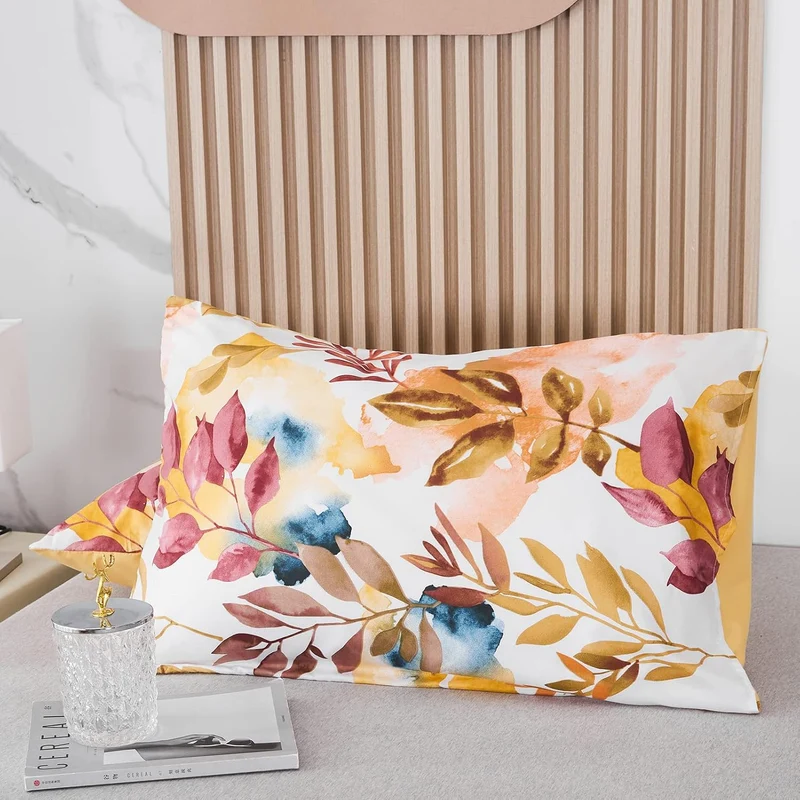 Jemiipee Blumen Bettwäsche-Set mit Frühlingsblumen und Blätter Muster, 1 x Bettbezug 220x240 cm mit