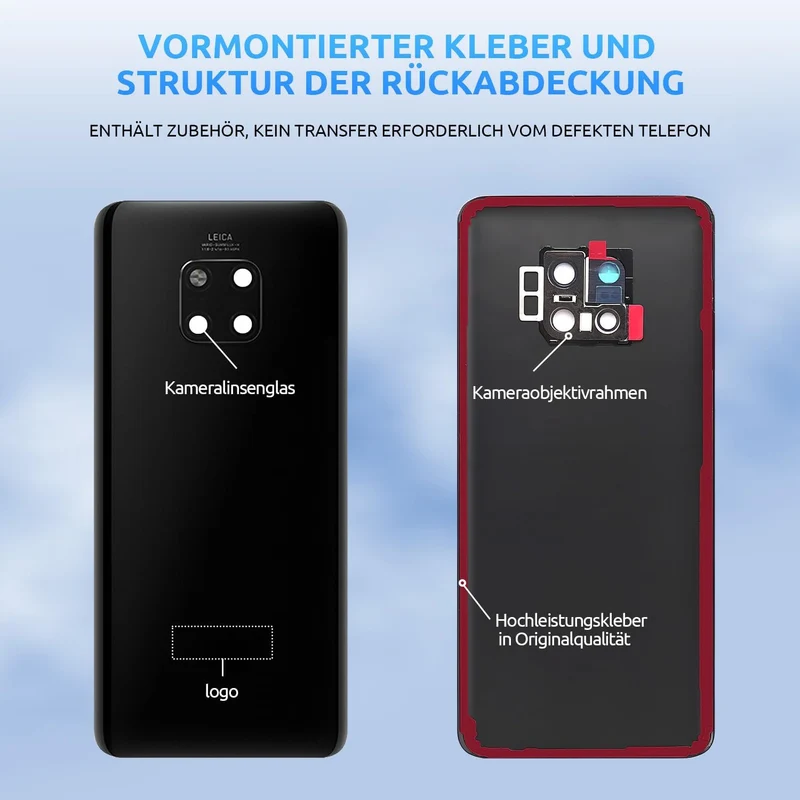 Eonpam Akkudeckel für Huawei Mate 20 Pro Rückseite Glas Original Backcover Back Glas Ersatz Reparatu