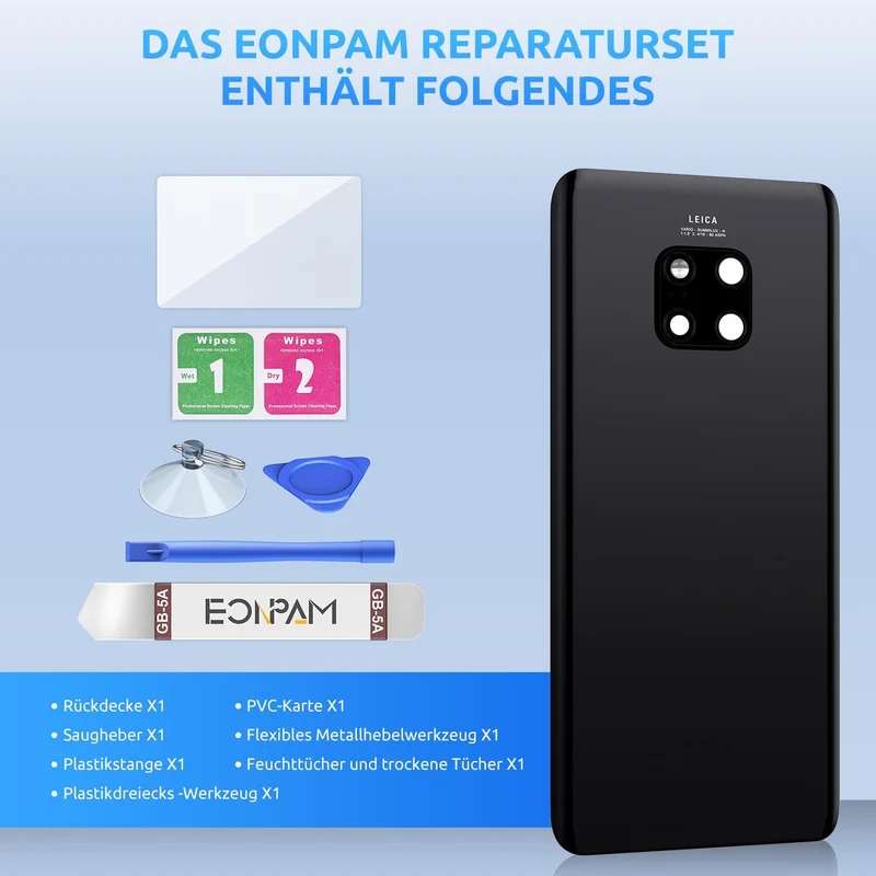 Eonpam Akkudeckel für Huawei Mate 20 Pro Rückseite Glas Original Backcover Back Glas Ersatz Reparatu