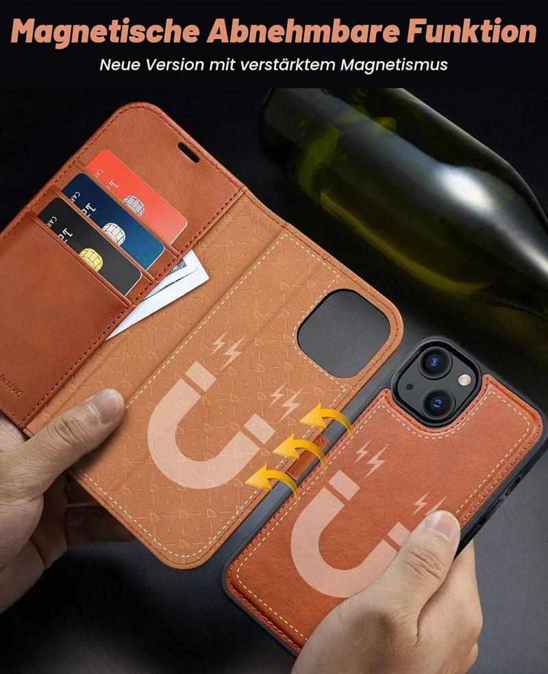 OCASE iPhone 13 Hülle(2in1) Leder Stossfestes Case [Abnehmbare magnetische Hülle] [Kabelloses Laden]