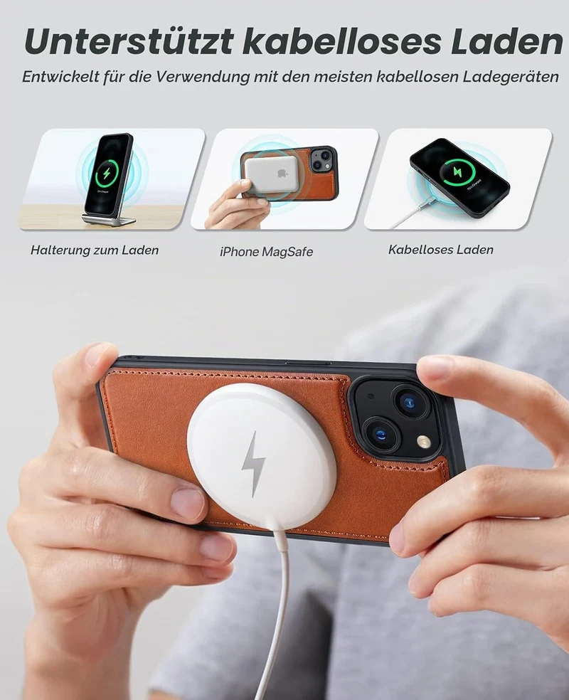 OCASE iPhone 13 Hülle(2in1) Leder Stossfestes Case [Abnehmbare magnetische Hülle] [Kabelloses Laden]