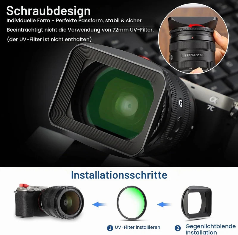 Haoge LH-B72T 72mm Quadratisch Rechteckig Gegenlichtblende mit Schraubdeckel für 72mm Canon Nikon So