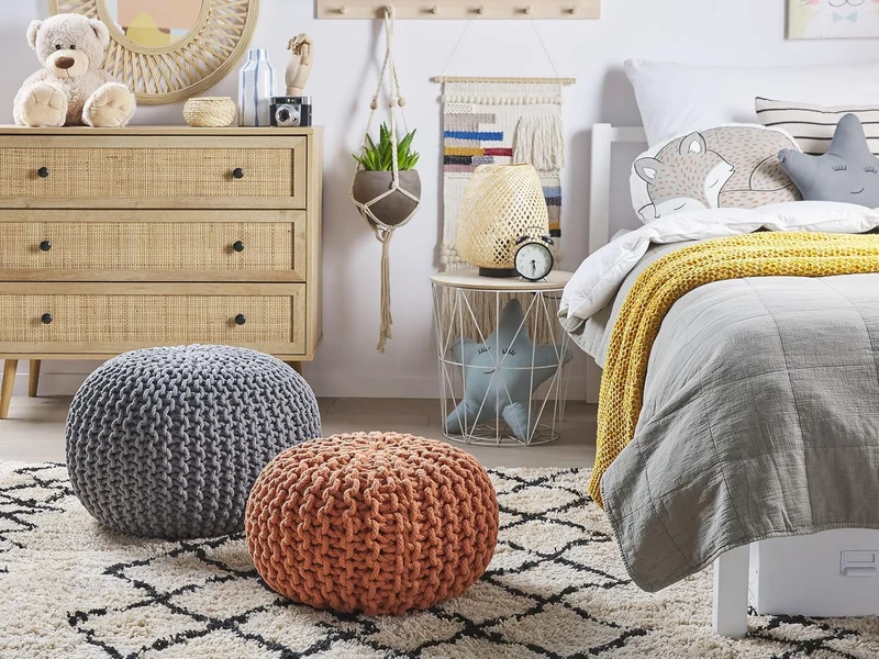 Geflochtener Strickpouf zum Sitzen Baumwolle braun rund 40 cm Modern Conrad