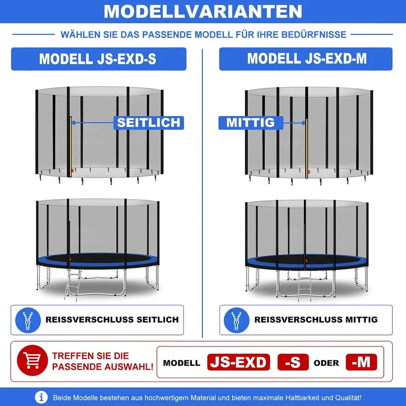 Baunsal® Trampolin Sicherheitsnetz Ø 183 185 244 250 275 277 300 305 366 370 335 337 396 400 427 430