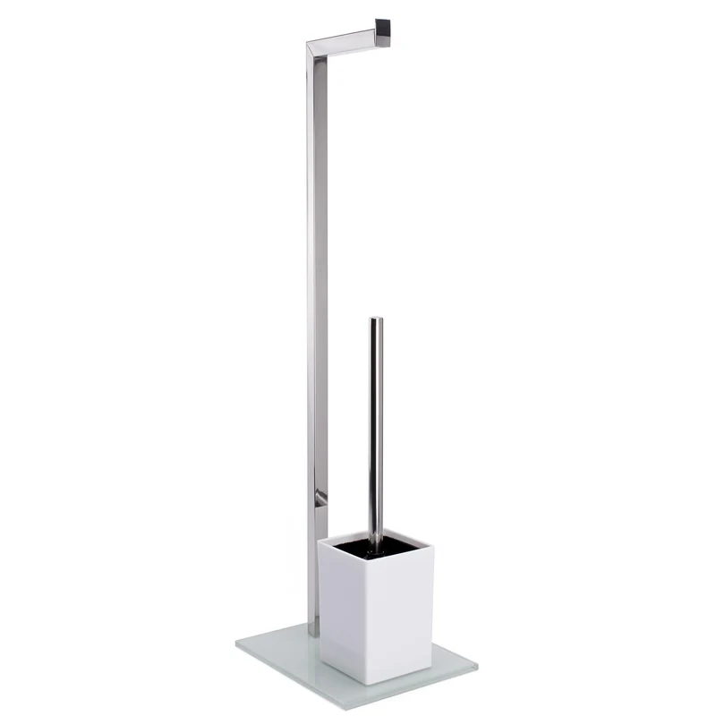 MSV Bad Serie Sydney Stand WC Garnitur aus Edelstahl und Glas mit herausnehmbaren Innenbehälter für