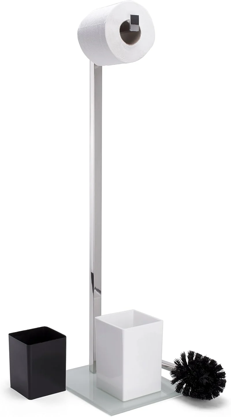 MSV Bad Serie Sydney Stand WC Garnitur aus Edelstahl und Glas mit herausnehmbaren Innenbehälter für